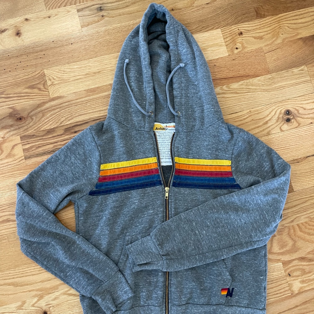 Aviator nation (unisex) zip up hoodie in grey.